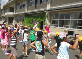 佐賀県武雄市立橘小学校での「みどりのカーテン効果測定講座」