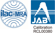 ISO/IEC17025認定校正（国際MRA対応校正）およびJAB（公益財団法人 日本適合性認定協会）のロゴ