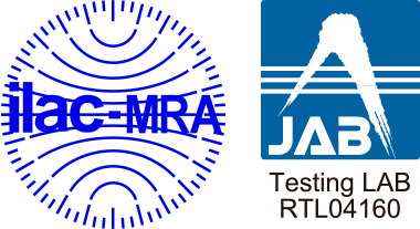ISO/IEC17025認定校正（国際MRA対応校正）およびJAB（公益財団法人 日本適合性認定協会）のロゴ