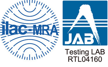 ISO/IEC17025認定校正（国際MRA対応校正）およびJAB（公益財団法人 日本適合性認定協会）のロゴ